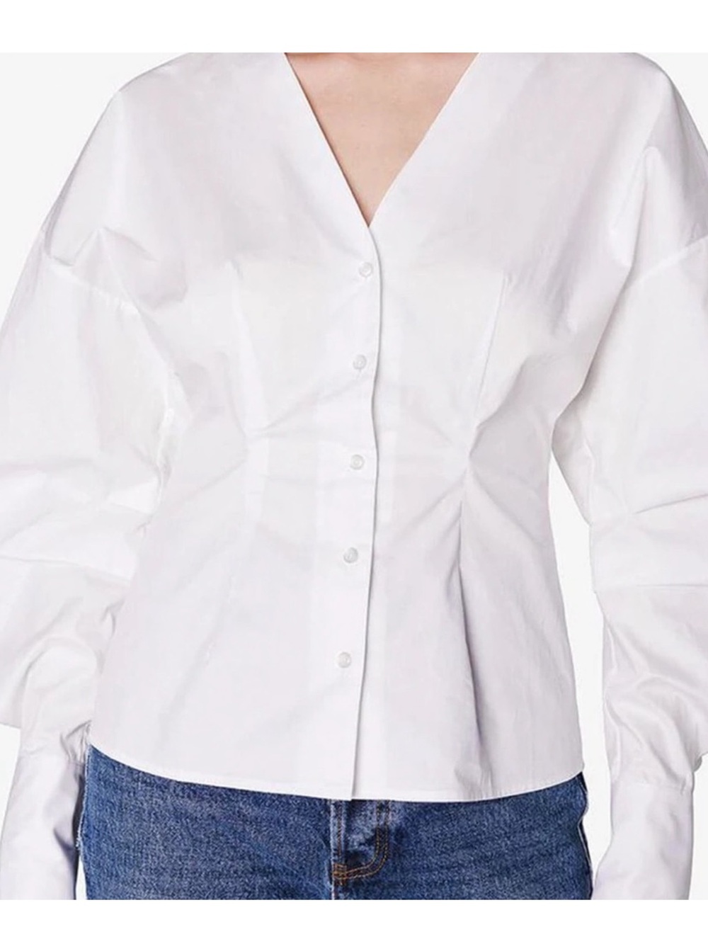 Anine Bing White V-Neck Button-Front Poplin Blouse